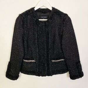 Pink Tartan Black Metallic Tweed Blazer with Chain Details